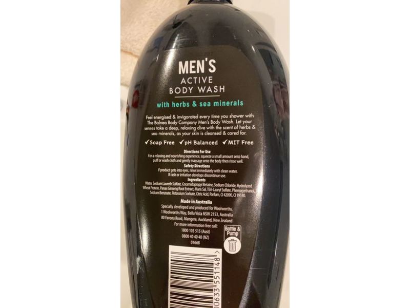 The Balnea Body Company Men's Active Body Wash, Herbs & Sea Minerals, 1 L