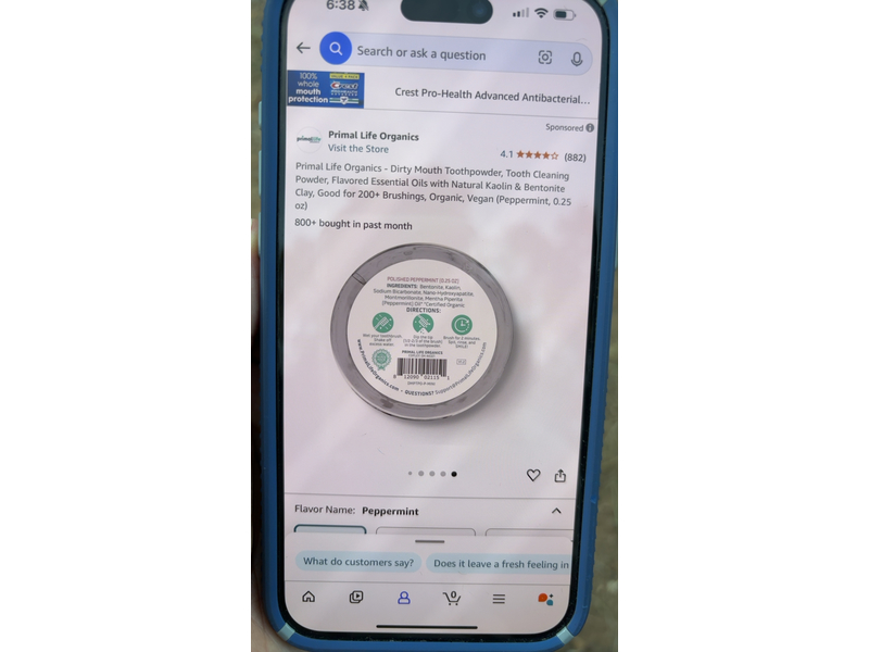 Primal Life Organics Powdered Mineral Toothpaste, Polished Peppermint, 0.25 oz/7 g