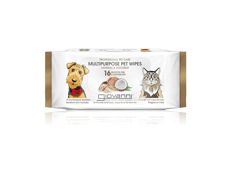 Giovanni Multipurpose Pet Wipes, Oatmeal & Coconut, 75 Count