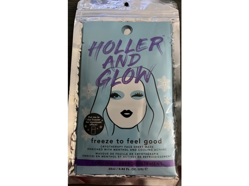 Holler And Glow Cryotherapy Face Sheet Mask, Freeze To Feel Good, 0.84 fl oz/25 mL, 5 Count