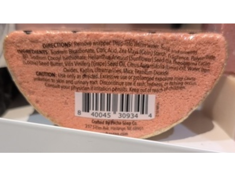 Pacha Soap Co Moisturizing Bath Bomb, Watermelon & Mint, 5 oz/142 g