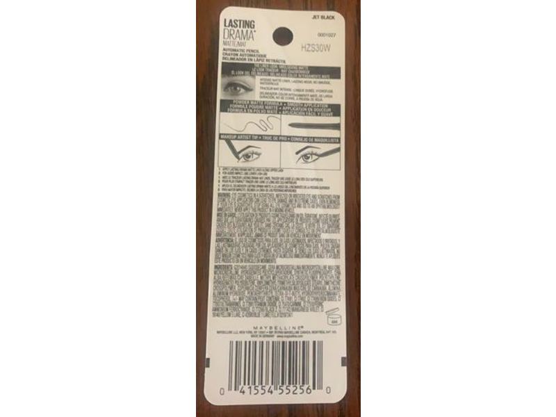 Maybelline New York Lasting Drama Matte Automatic Pencil, Jet Black, 0.01 oz/280 mg, Pack Of 2