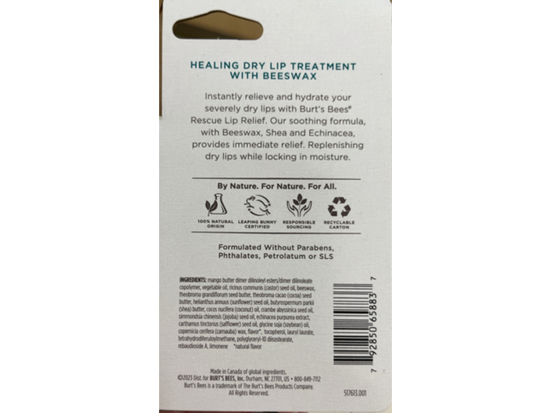 Burt's Bees Rescue Lip Relief, 0.35 oz/9.92 g