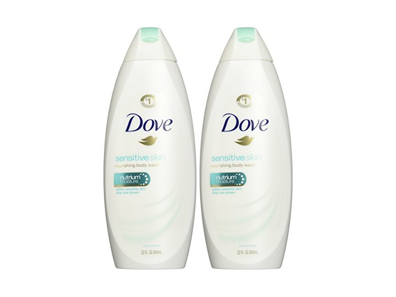 Dove Nourishing Body Wash, Sensitive Skin, 22 fl oz/650 mL, Pack Of 2