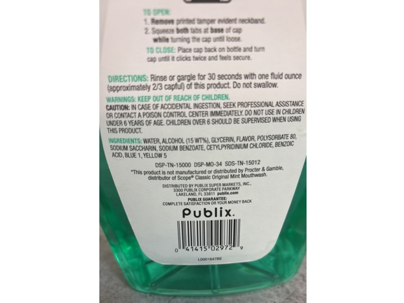 Publix Mouthwash & Gargle, Mint, 33.8 fl oz/1 L