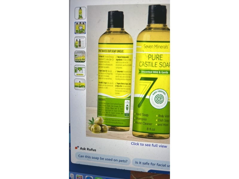 Seven Minerals Pure Castile Soap, Unscented Mild & Gentle, 8 fl oz