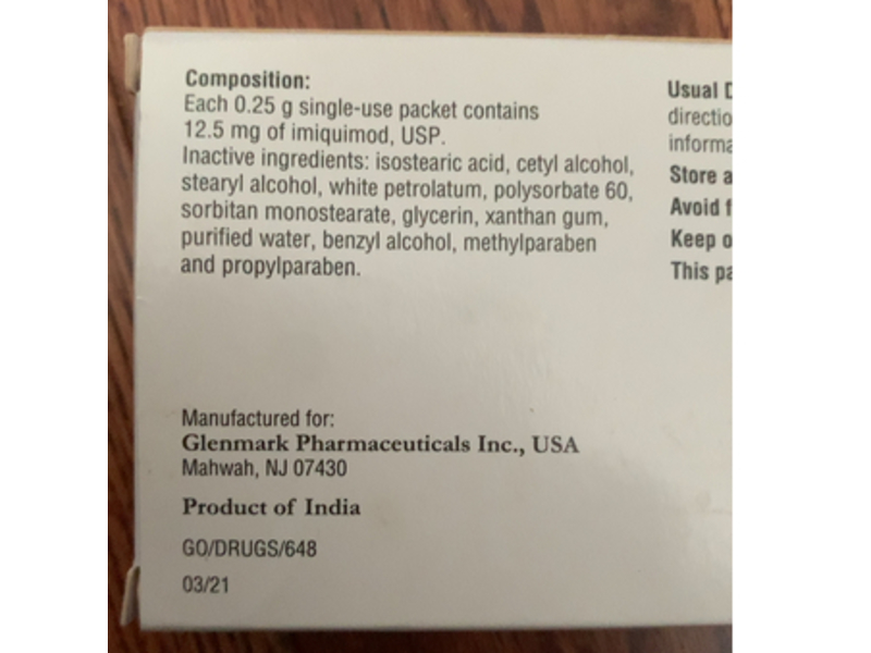 Imiquimod Cream Packets, 6 g, 24 Count, Glenmark (Rx)
