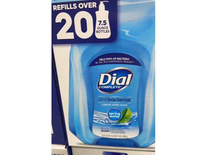 Dial Complete Antibacterial Liquid Hand Soap, Spring Water, 52 fl oz/1.53 L, Refill