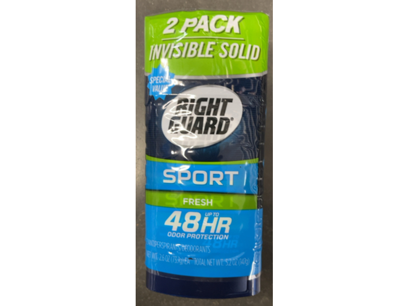 Right Guard Invisible Solid Sport Antiperspirant Deodorant Stick, Fresh, 5.2 oz/147 g, Pack Of 2