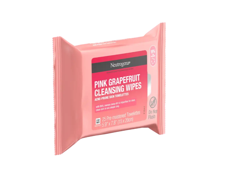 Neutrogena Oil-Free Cleansing Wipes, Pink Grapefruit, Pack Of 25, 2 Packs
