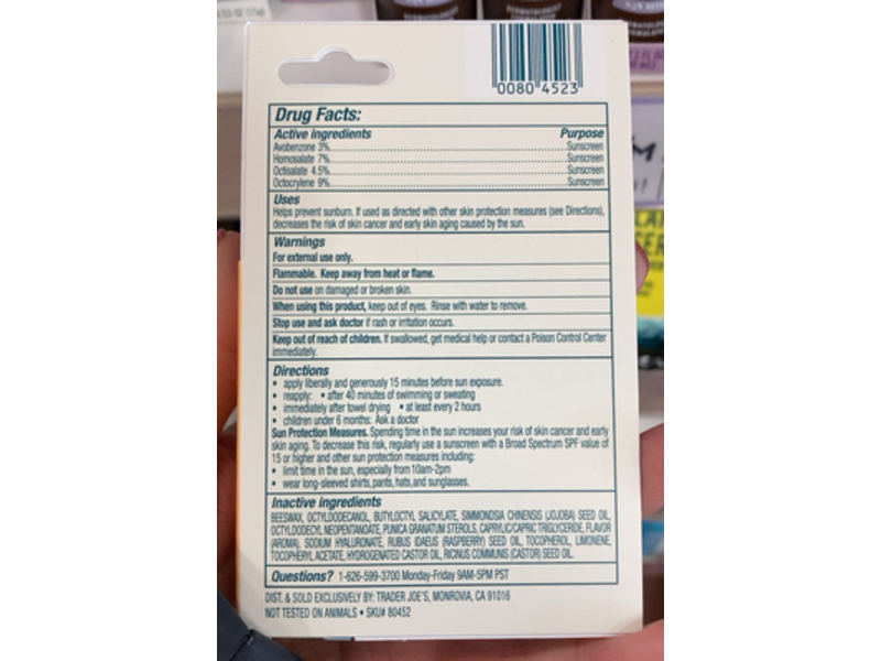 Trader Joe's Sunscreen Lip Balm, SPF 30, Citrus Scent, 0.17 oz/4.8 g