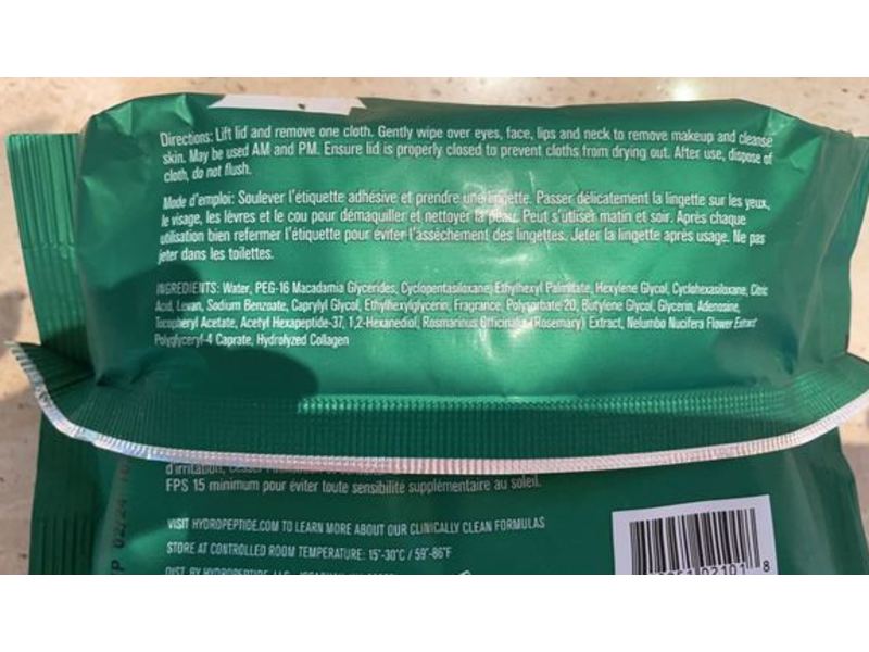 HydroPeptide HydroActive Cleanse Micellar Facial Cloths, 30 Count