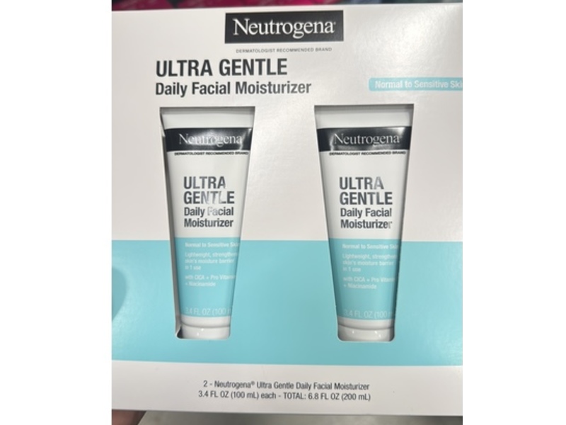Neutrogena Ultra Gentle Daily Facial Moisturizer, CICA + Pro Vitamin + Niacinamide, 3.4 fl oz/100 mL, Pack Of 2