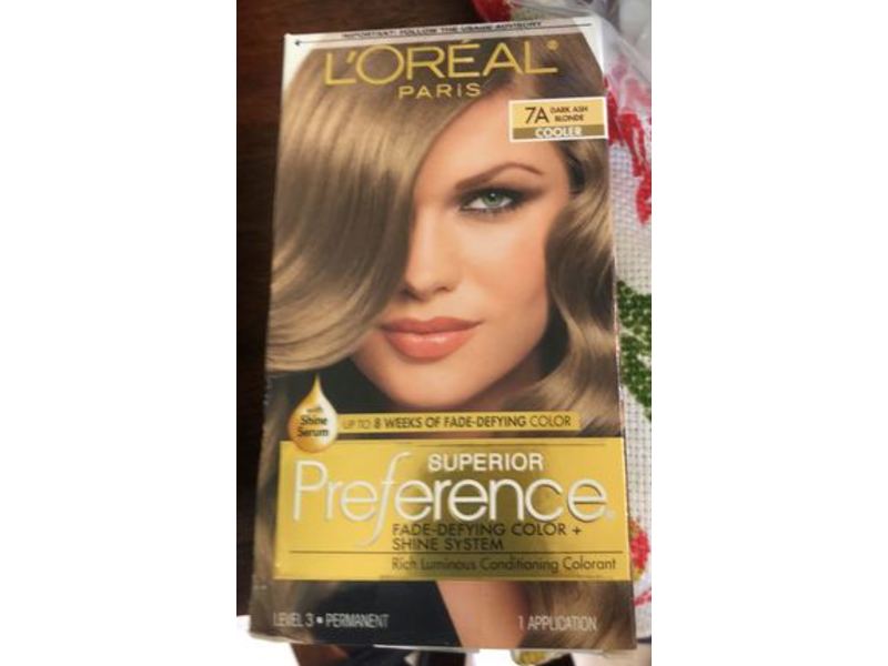 L'Oreal Superior Preference Fade-Defying Color + Shine System, 7A Dark Ash Blonde, 1 Application