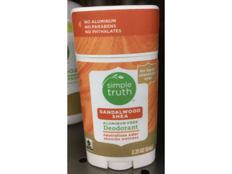 Simple Truth Aluminum Free Deodorant, Sandalwood Shea, 2.25 oz/64 g