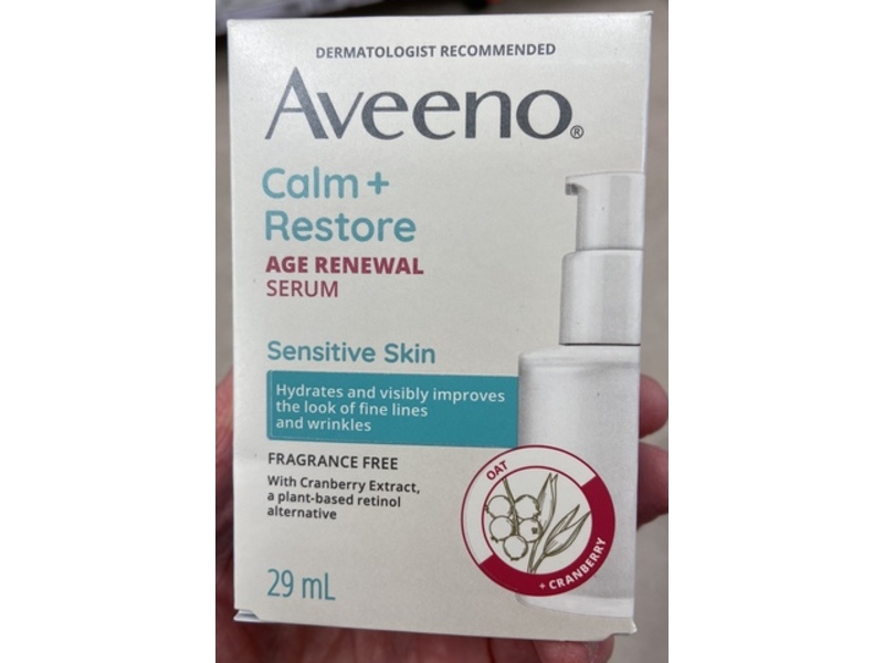 Aveeno Calm + Restore Age Renewal Serum, Oat + Cranberry, 1 fl oz/29 mL