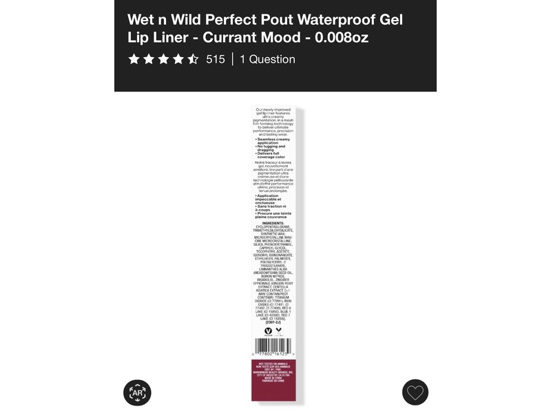Wet n Wild Perfect Pout Gel Lip Liner, Currant Mood, 0.008 oz/0.25 g