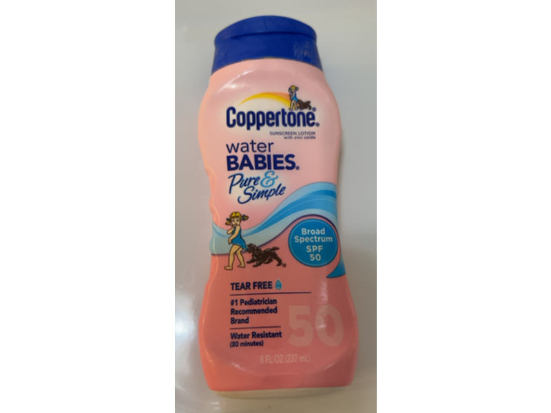 Coppertone Water Babies Pure & Simple Sunscreen Lotion, SPF 50, 8 fl oz/237 mL