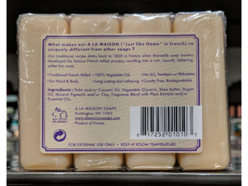 A La Maison De Provence Bar Soap, Lavender Flowers, 3.5 oz/100 g, 4 Bars