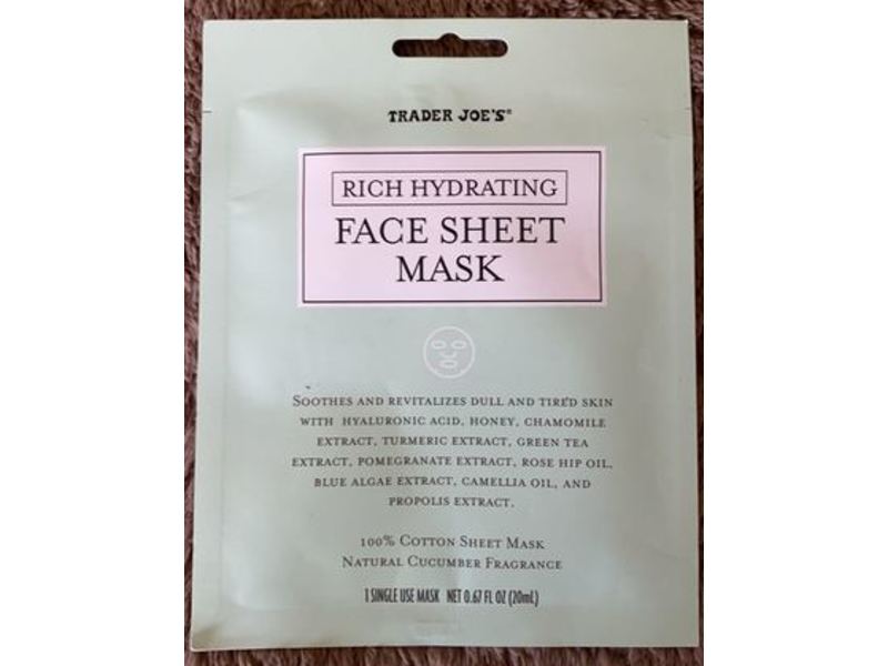 Trader's Joe's Rich Hydrating Face Sheet Mask, 0.67 fl oz/20 mL, Pack Of 3