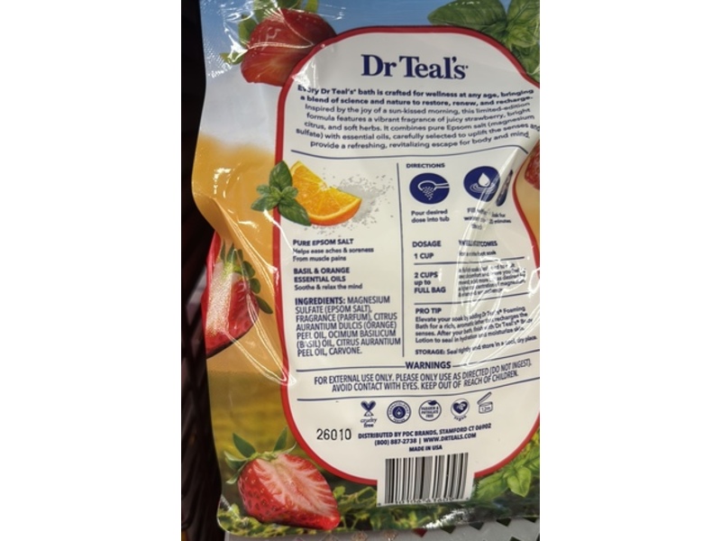 Dr Teal's Epsom Salt, Strawberry Serenade, Basil & Orange, 1.36 kg
