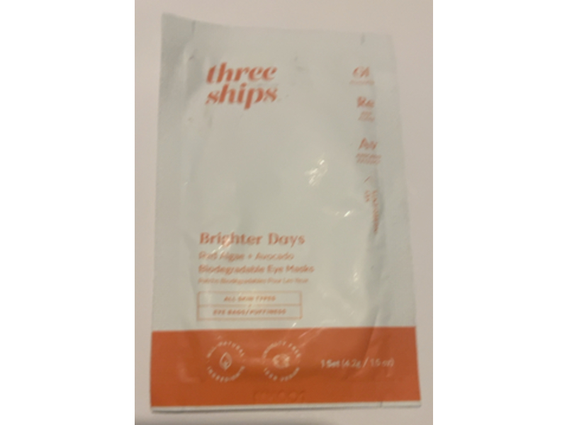 Three Ships Brighter Days Red Biodegradable Eye Masks, Red Algae + Avocado, 1.5 oz/4.2 g, 1 Count