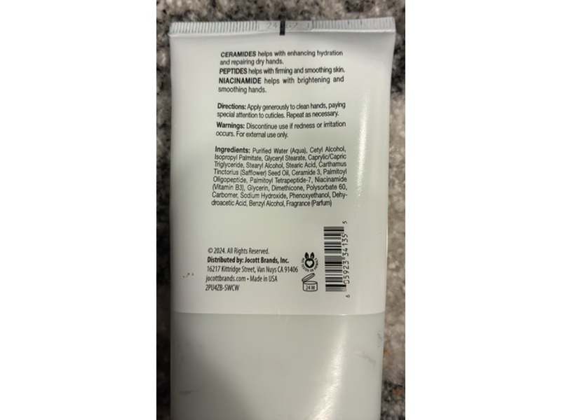 Valjean Labs Barrier Repair Daily Hand Cream, Ceramides, Peptides + Niacinamide, 4 fl oz/118 mL