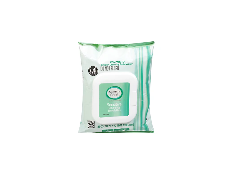 Signature Care Sensitive Cleansing Towelettes, 25 Count