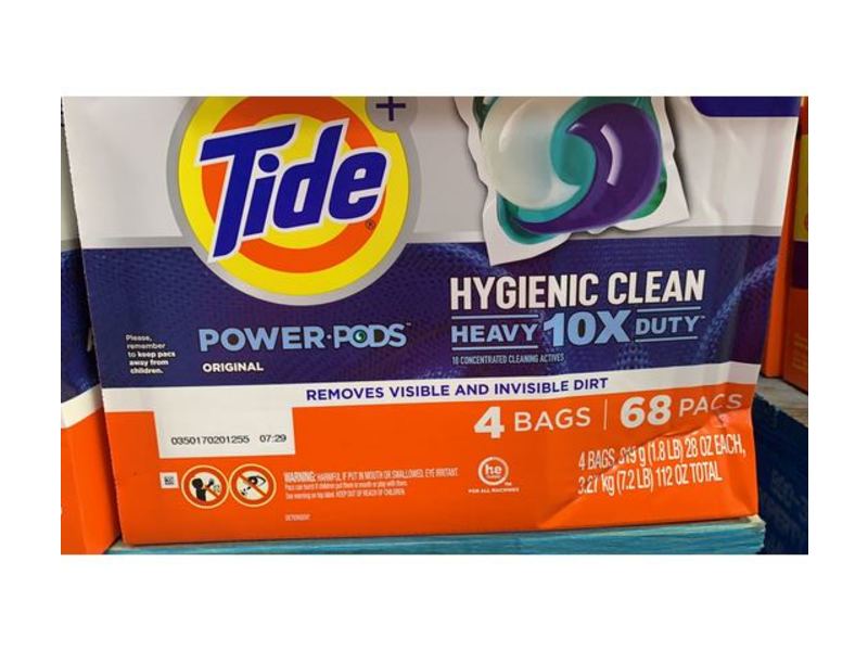 Tide Power Pods Hygienic Clean Laundry Detergent, Original, 68 Pacs, 4 Bags