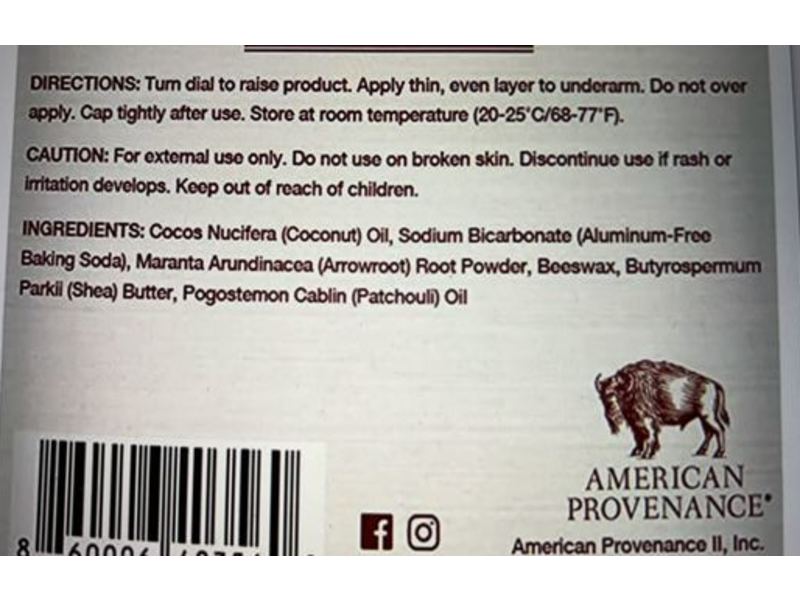 American Provenance Natural Deodorant, Patchouli, 2.05 oz/ 75 g, Pack Of 2