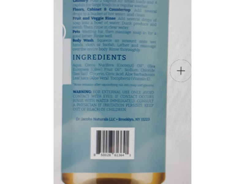 Dr. Jacobs Natural Pure Castile All In 1 Soap, 32 oz/946 mL