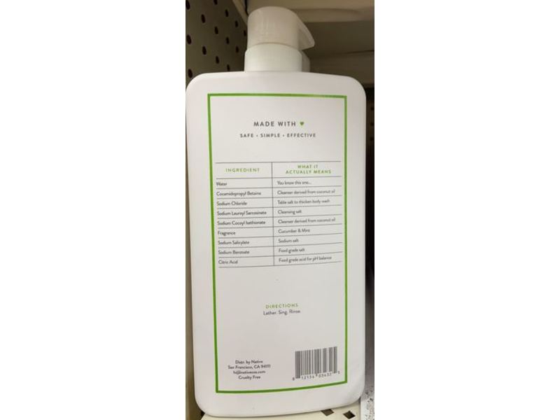 Native Body Wash, Cucumber & Mint, 36 oz/1064 mL