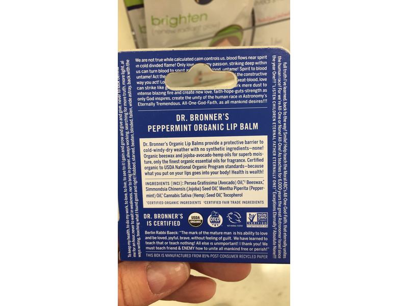 Dr. Bronner's Peppermint Organic Lip Balm, 0.15 oz/4 g