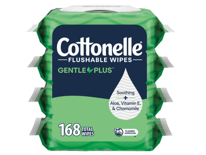 Cottonelle Gentle Plus Flushable Wipes, Aloe, Vitamin E, & Chamomile, 168 Count