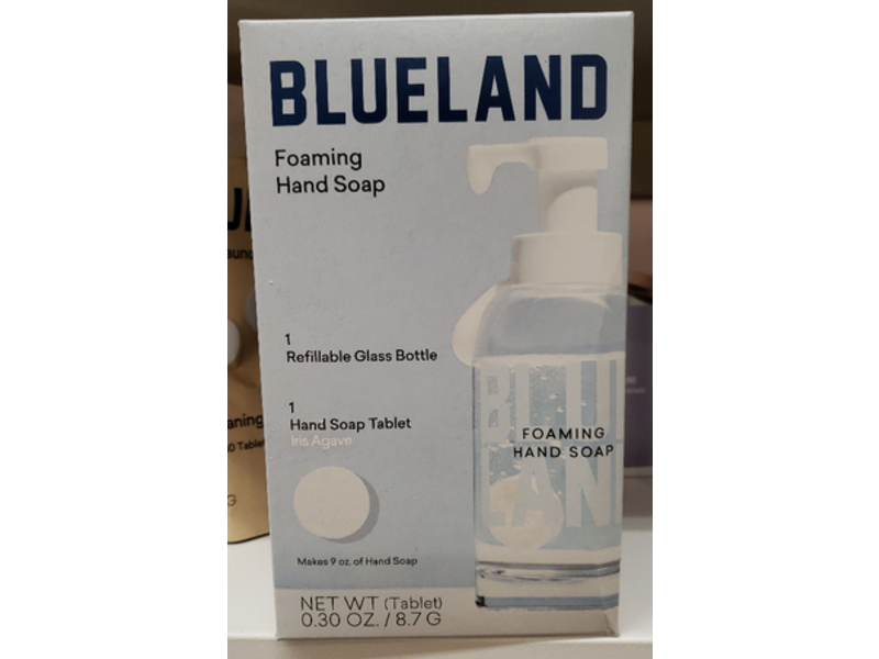 Blueland Foaming Hand Soap, 1 Refillable Glass Bottle + 1 Hand Soap Tablet, Iris Agave, 0.30 oz/8.7 g