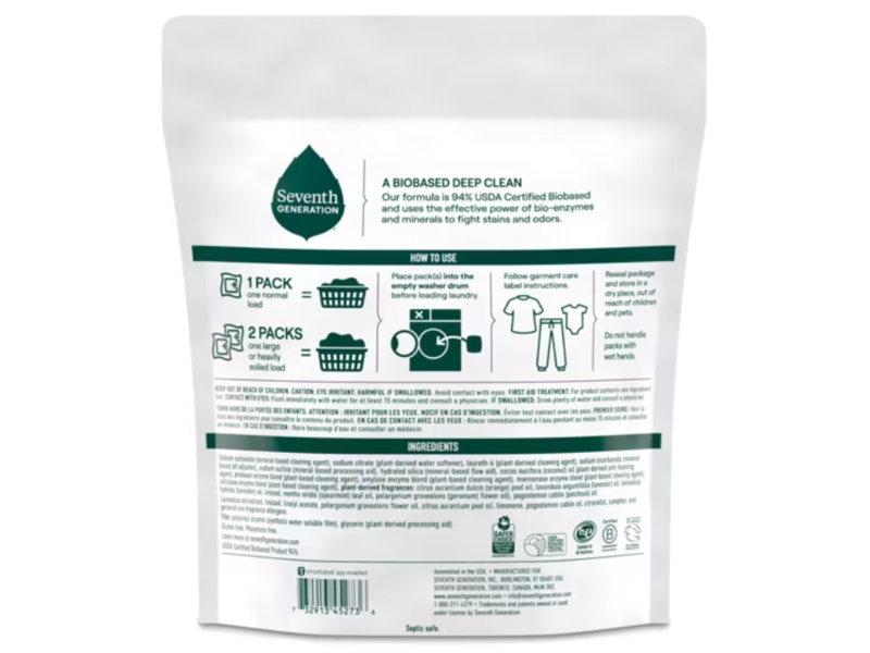 Seventh Generation Laundry Detergent Packs, Fresh Lavender Scent, 45.1 oz/ 1.28 kg, 64 Packs