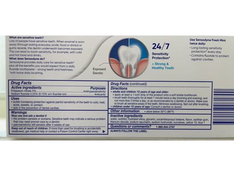 Sensodyne Cavity Prevention Toothpaste, Sensitive Skin, Fresh Mint, 4 oz/113 g, 2 Count