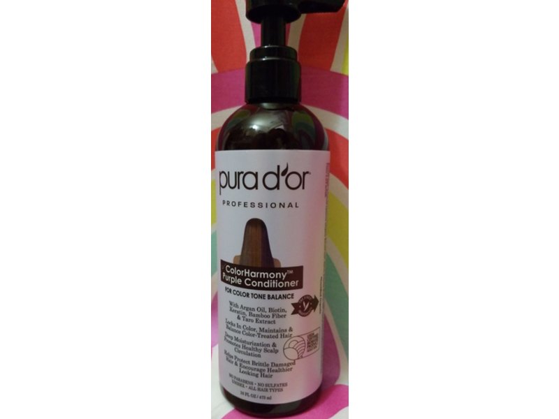 Pura d'or Color Harmony Purple Conditioner, Paraben Free, 16 fl oz/473 mL