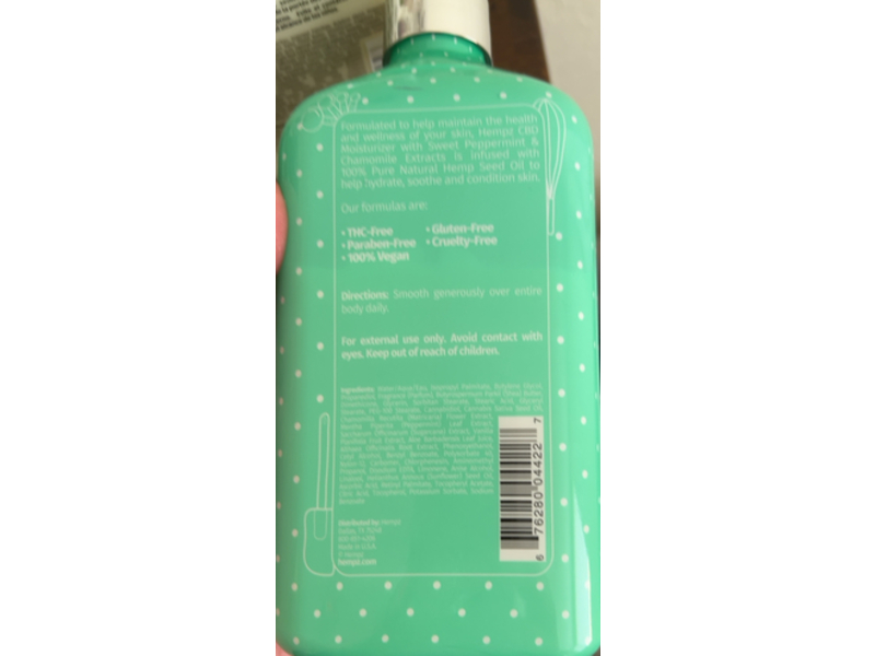 Hempz Pep-O-Mint Herbal Body Moisturizer, Minty & Mellow, 17 fl oz/500 mL