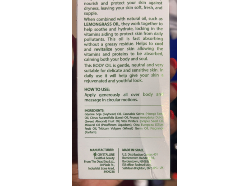 Natural Therapy Body Oil, Hemp + Lemongrass, 4 fl oz/120 mL