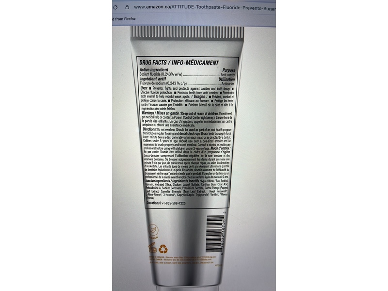 Attitude Super Leaves Kids Toothpaste, Mango, 4.2 oz/120 g