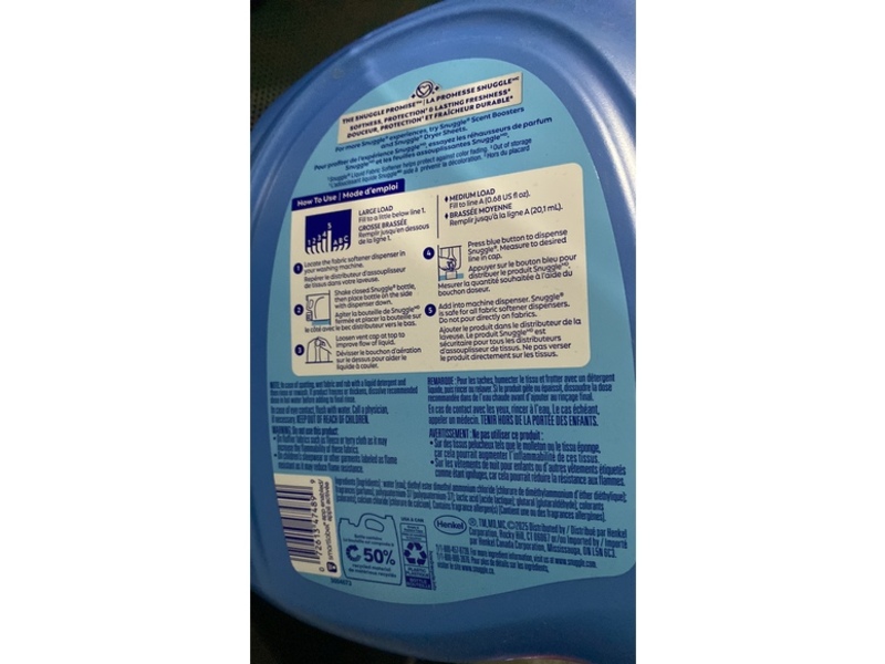 Snuggle Liquid Fabric Conditioner, Blue Sparkle Cuddle-Up Fresh, 181 Loads, 123.1 fl oz/3.64 L