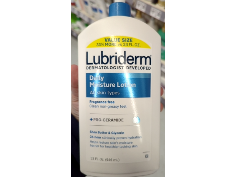 Lubriderm Daily Moisture Lotion, + Pro-Ceramide, Shea Butter & Glycerin, 32 fl oz/946 mL