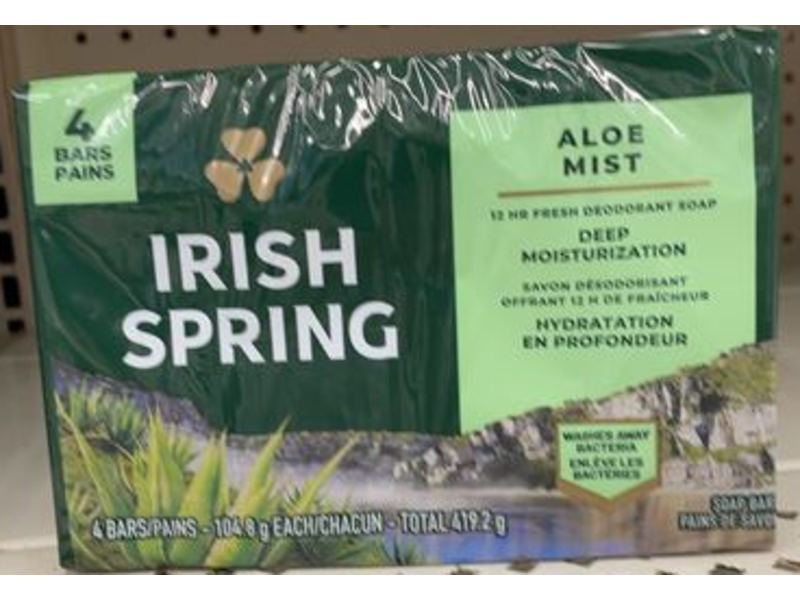 Irish Spring Bar Soap Deep Moisturization Deodorant, Aloe Mist, 104.8 g, 4 Count