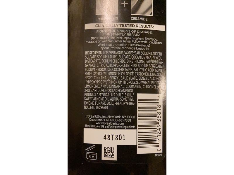 L'Oreal Paris Elvive Total Repair 5 Repairing Shampoo, Damaged Hair, 28 fl oz/828 mL