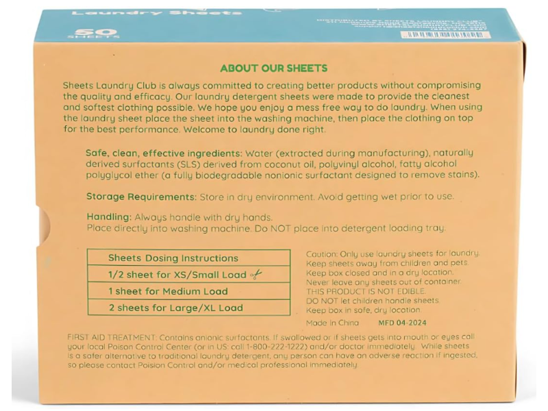 Sheets Laundry Club Laundry Detergent Sheets, Free & Clear, 100 Loads, 50 Sheets