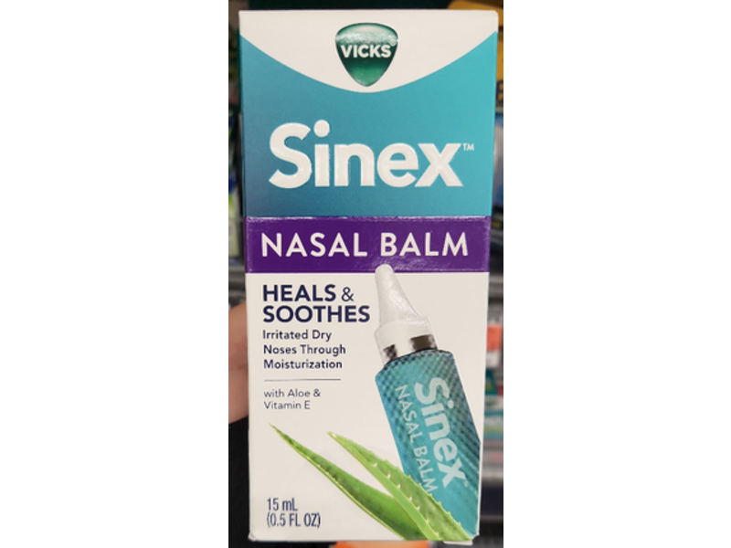 Vicks Sinex Nasal Balm Heals & Soothes, Aloe & Vitamin E, 0.5 fl oz/15 mL, Pack Of 2