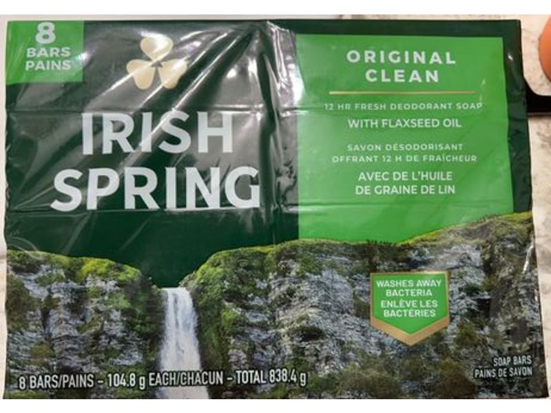 Irish Spring Deodorant Soap, Original Clean, 104.8 g, Pack Of 8