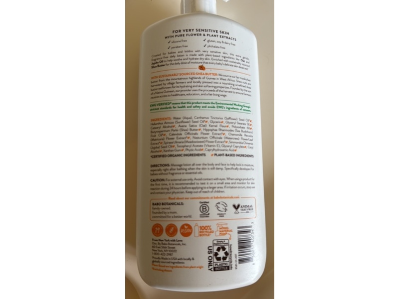 Babo Botanicals Hydrating Baby Lotion, 14 fl oz/414 mL