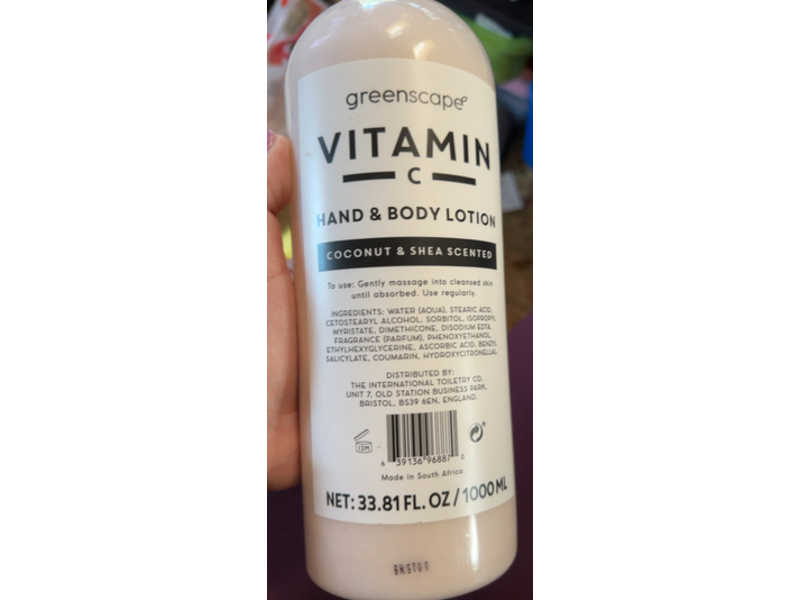 Greenscape Hand & Body Lotion + Vitamin C, Coconut & Shea Scented, 33.81 fl oz/1 L
